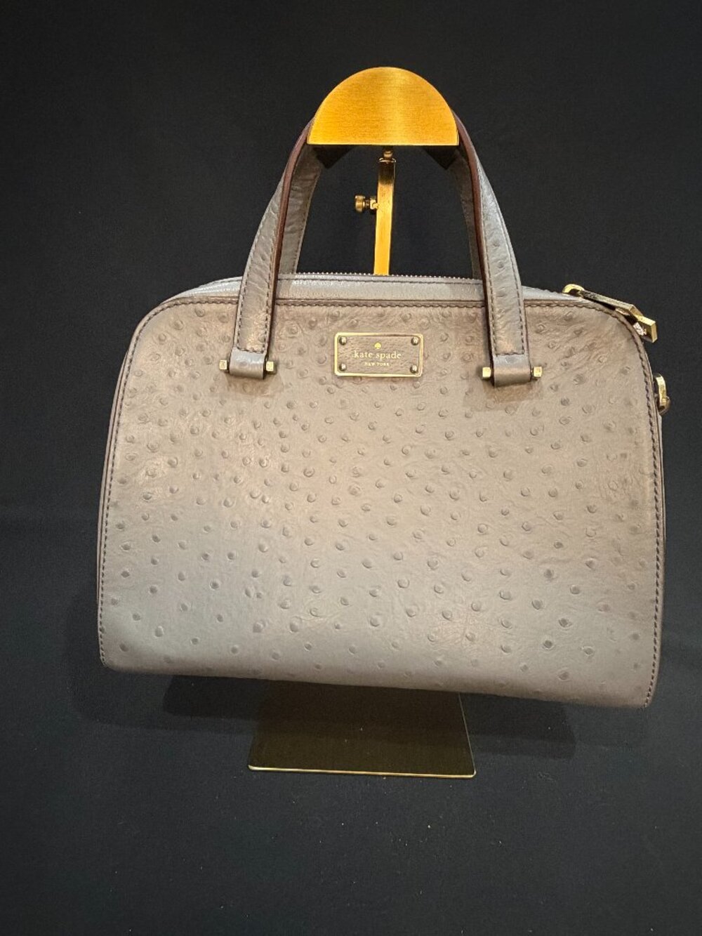 Kate Spade Kay Street Ostrich Embossed Small Flex Satchel. Charcoal Gray Leather